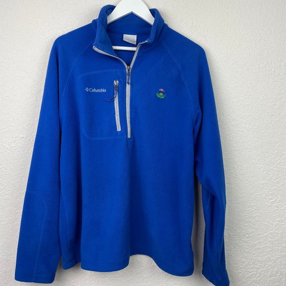 COLUMBIA Unisex Bright Blue Soft Fleece 1/2 Zip Pullover Front Breast Zip Pocket - Picture 2 of 9
